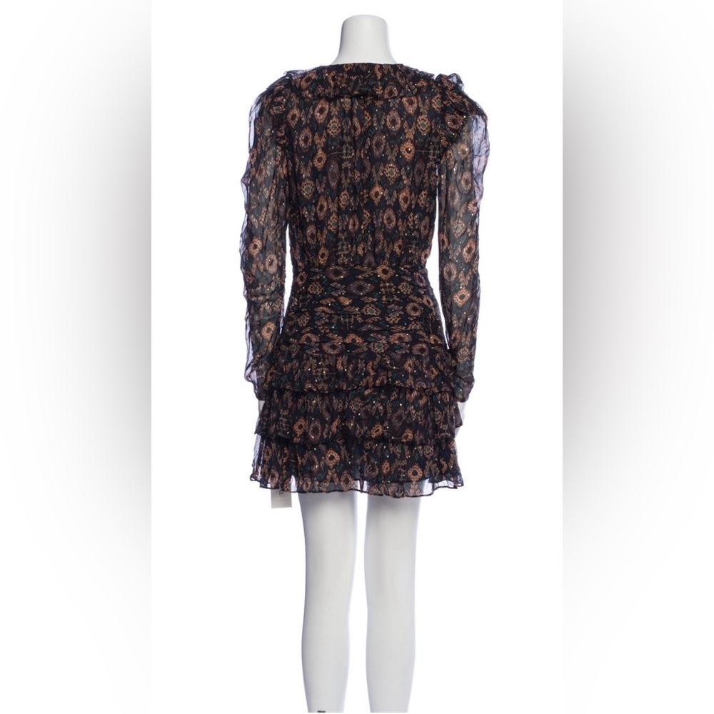 Ulla Johnson Silk Blend Ruffle Mini Dress SZ 2 Black Brown - Picture 5 of 9